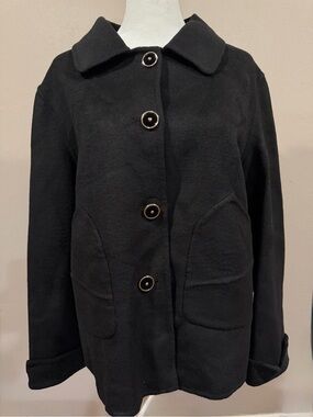 NWT 100% Wool Black Women's Button-Front Wool Coat